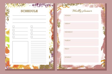 Cute planner templates. Daily, weekly, monthly and yearly planners. Bright design of a notepad page. Vector illustration