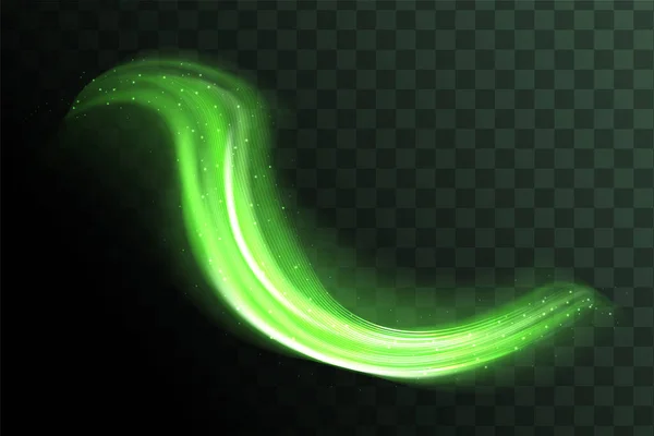 Verde Claro Twirl Curva Efeito Luz Linha Verde Círculo Verde — Vetor de Stock