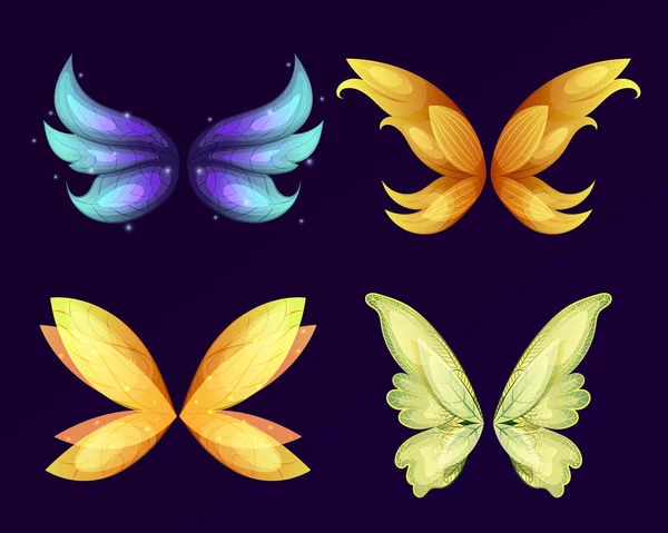 Křídla Víl Draka Nebo Motýlů Izolované Sady Vektor Karikatura Sada — Stockový vektor
