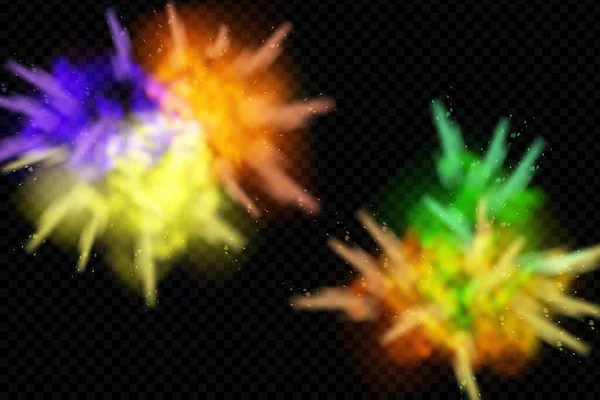 Holi Paint Powder Color Explosion Realistic Splash Paint Dust Particles — Vetor de Stock