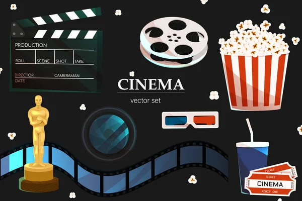 Filmový Čas Sledování Uměleckých Filmů Popcornem Brýlemi Filmovou Kinematografií Vektorová — Stockový vektor