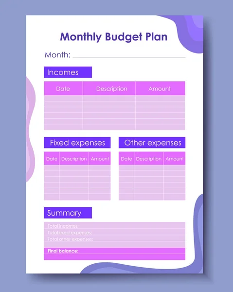 Modèles Pages Planificateur Vectoriel Modèle Planificateur Budgétaire Planificateurs Quotidiens Hebdomadaires — Image vectorielle