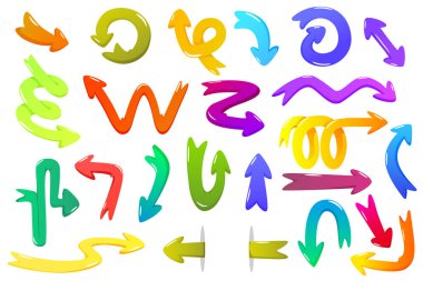 Arka planda izole edilmiş tuhaf oklar var. Uygulama ui tasarımı için Retro çizgi roman sarmal şekil işaretçisi. Oklar soyut yaratıcı tasarım şekilleri.