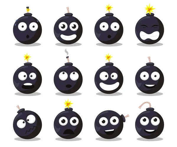 Cartoon Bomb Emotions Set Doodle Explosive Weapon Mascot Funny Cartoon — Stock vektor