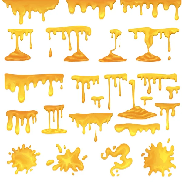 Yellow Juice Honey Blots Set Maple Syrup Caramel Sweet Sugar — Stock Vector