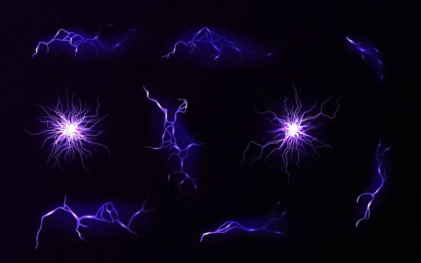 電気落雷 赤の影響 魔法のエネルギーフラッシュ 夜の雷雨の光線 電荷と雷撃絶縁ベクトルセット — ストックベクタ