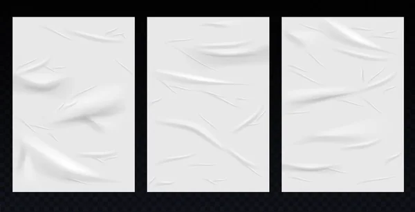 接着紙のしわ効果 ベクトル現実的な背景 白いぬれた紙のポスターのテンプレートは しわの質感を設定します 現実的なベクトルポスター Mokup — ストックベクタ