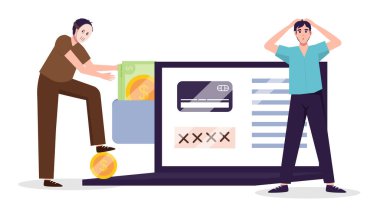 Phone scam concept. Scamming people to get their money. Financial phishing warning. Fraud signs and prevention vector poster.