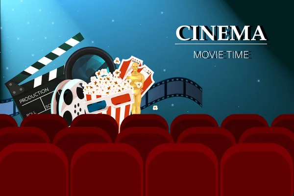 Filmový Čas Line Filmový Film Sledování Popcornem Brýle Film Strip — Stockový vektor