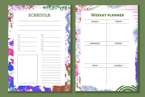 Plantillas Planificador Lindo Planificadores Diarios Semanales Mensuales Anuales Diseño Brillante — Vector de stock