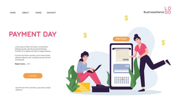 Mulher Recebendo Dinheiro Para Conceito Ilustração Payday Design Landing Page —  Vetores de Stock