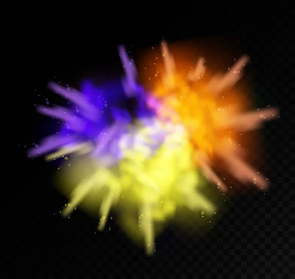 Holi Χρώμα Σκόνη Έκρηξη Ρεαλιστική Πιτσιλιές Σκόνης Μπογιάς Σωματίδια Vector — Διανυσματικό Αρχείο