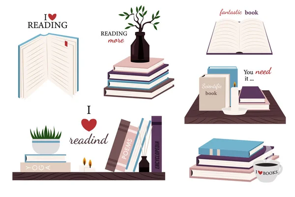 Reading Emblems Bookstore Library Icon Science Literature Dictionary Study Books — ストックベクタ