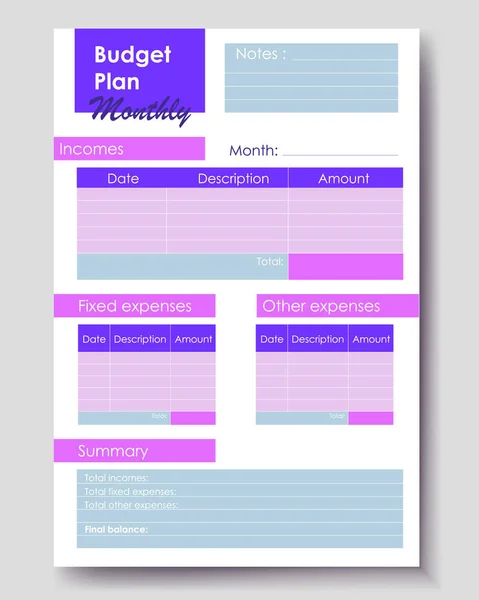 Vector Planner Pages Templates Budget Planner Template Daily Weekly Monthly — Vector de stock