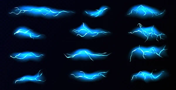 Rayo Rayo Eléctrico Color Azul Durante Tormenta Nocturna Impacto Grieta — Vector de stock