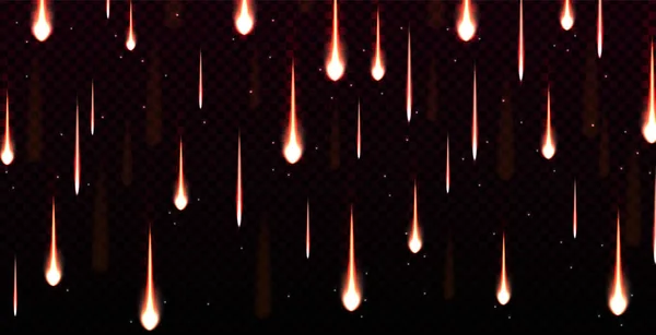 空に流星雨の現実的な青の光の効果 透明な背景に孤立した炎の道で彗星を成長させる 火の玉が光る道で落ちる — ストックベクタ