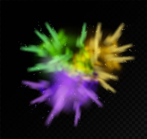 Holi Pintura Explosão Cor Realista Splash Tinta Com Partículas Conjunto — Vetor de Stock