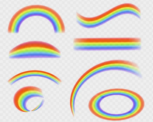 Diferentes Formas Luz Del Arco Iris Aisladas Conjunto Refracciones Superposición — Archivo Imágenes Vectoriales