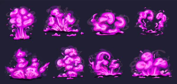 Pink Fire Explosion Animation Sprite Vektor Set Zeichentrickfilm Magische Hit — Stockvektor