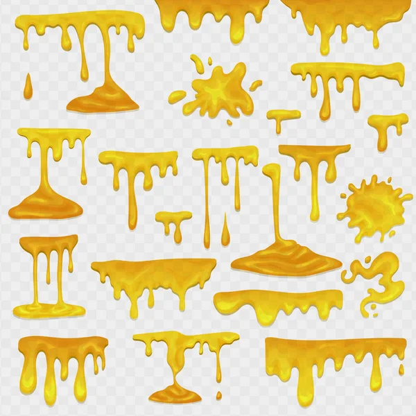 Yellow Juice Honey Blots Set Maple Syrup Caramel Sweet Sugar — Stock Vector