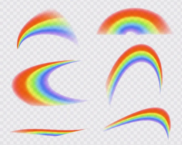 Verschillende Regenboogvormen Geïsoleerd Refracties Ingesteld Overlay Met Lekvlam Effect Van — Stockvector