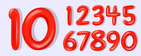 赤い数字の風船0から9です 赤色のボリューム3Dレンダリング番号 パーティー 誕生日 記念日や結婚式 またはユニークな販売ポスター バナー広告のために — ストックベクタ