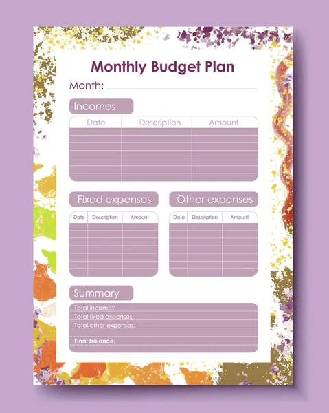Modelos Páginas Planejador Vetorial Modelo Planejador Orçamento Planejadores Diários Semanais —  Vetores de Stock