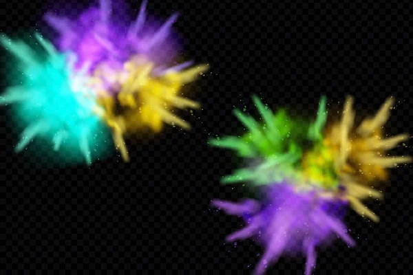 Holi Farbpulver Farbexplosion Realistisch Farbkleckse Mit Partikeln Vektor Realistische Reihe — Stockvektor
