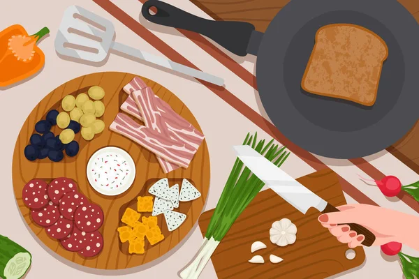 Їжа Банер Приготування Їжі Кухарі Роботі Кухні — стоковий вектор