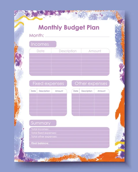 Vector Planner Pagina Sjablonen Budget Planner Sjabloon Dagelijkse Wekelijkse Maandelijkse — Stockvector