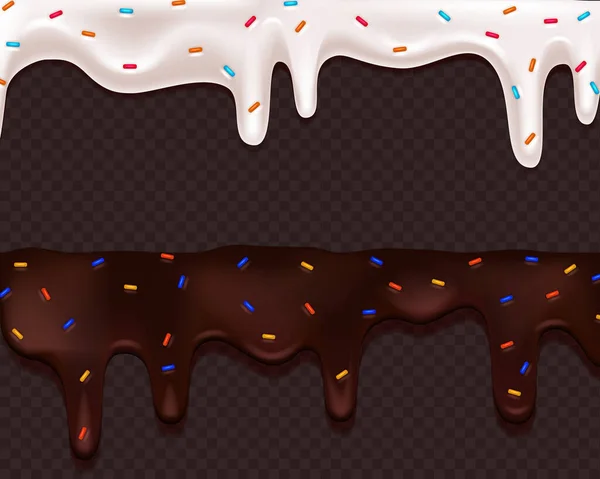 Realistic Drip Cream Drops Melt Drops Sprinkles Melted White Sweet — Image vectorielle