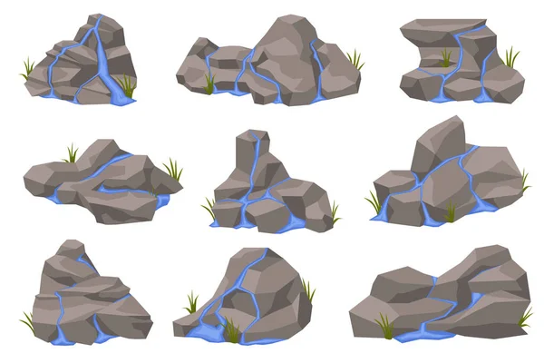Agua Que Extiende Sobre Superficie Las Piedras Cascada Diferentes Superficies — Vector de stock