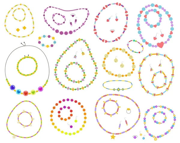Kids Necklace Hand Made Groovy Child Beads Bracelet Pendant Cartoon — Stockový vektor