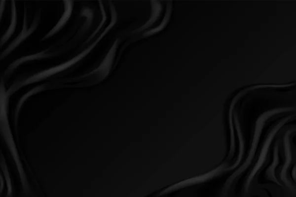 黒い絹の生地 豪華な流れる黒い繊維 ダークスムーズな素材とエレガントな背景 — ストックベクタ