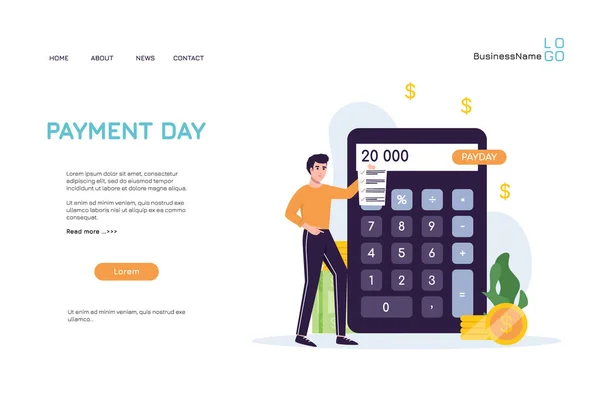 Homens Recebendo Dinheiro Para Conceito Ilustração Payday Design Landing Page —  Vetores de Stock