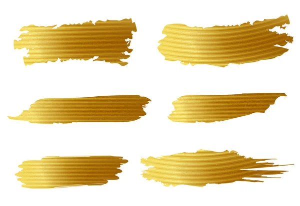 Vector Gold Paint Smear Stroke Stain Set Golden Paint Brush — Stock Vector