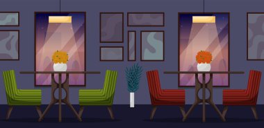 Modern restoran iç mekan çizimi. Modern Kafe İçi Boş Kimse Yok