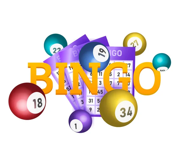 Bingo Bolas Juego Lotería Cartas Lotería Con Números Suerte Realista — Vector de stock