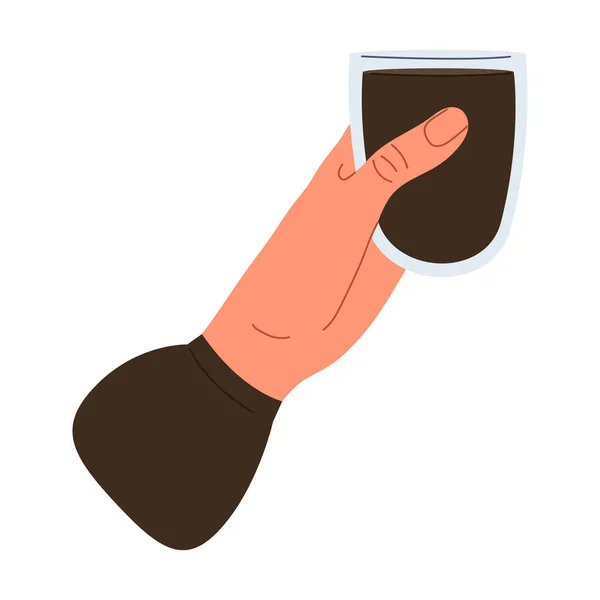 手で飲む ガラスバーカクテルを持っている人 ガラス カップ ボトル ワイングラスの飲料 — ストックベクタ