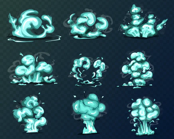Flamme Bleue Explosion Animation Sprite Vecteur Ensemble Dessin Animé Magique — Image vectorielle