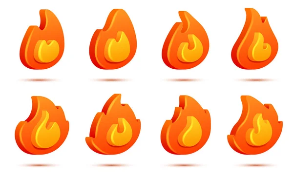 Συλλογή Φλόγας Φωτιά Απομονώνονται Λευκό Φόντο Εικονογράφηση Φορέα Κινουμένων Σχεδίων — Διανυσματικό Αρχείο