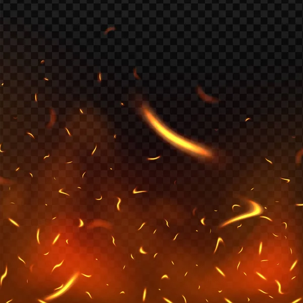 火光闪耀背景 火焰在篝火中的矢量实际热效应 在透明背景下隔离 — 图库矢量图片