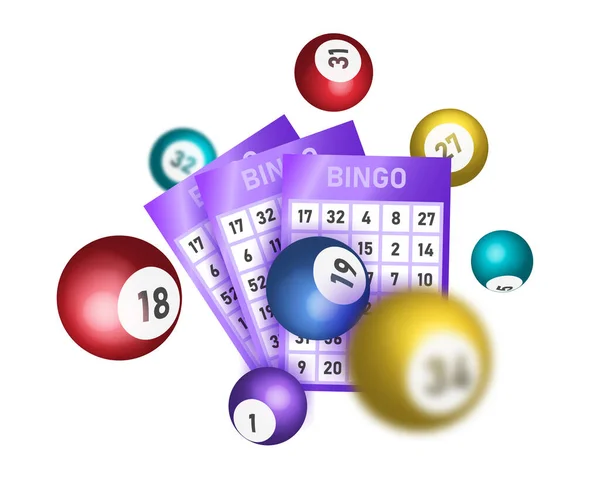 Bingo Bile Joc Loto Cărți Loterie Numere Norocoase Realist Keno — Vector de stoc