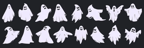 Ensemble Fantômes Tissu Des Fantômes Volants Halloween Monstres Fantomatiques Effrayants — Image vectorielle