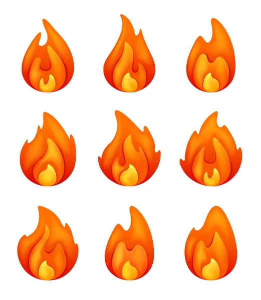 Collection Flammes Feu Isolé Sur Fond Blanc Illustration Vectorielle Dessin — Image vectorielle