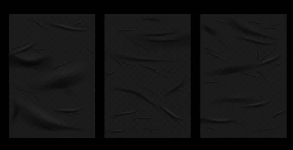 Realistisk Uppsättning Svarta Limmade Väggaffischer Limmade Affischer Gammal Självhäftande Texturmockup — Stock vektor