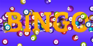 Bingo loto topları ve şanslı numaraları olan piyango kartları. Gerçekçi Keno kumar oyunu kart burs vektör kavramı ile poster kazan.