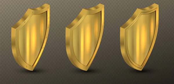 在闪亮的金框中反射的护盾 现实孤立的金杯 3D豪华安全保护标志 前方的装甲 — 图库矢量图片
