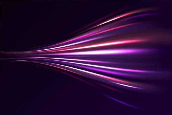 色彩斑斓的光迹 长时间曝光运动模糊的效果 现代抽象高速运动 抽象的光谱线的运动和速度与紫色的闪光 激光束发光 — 图库矢量图片