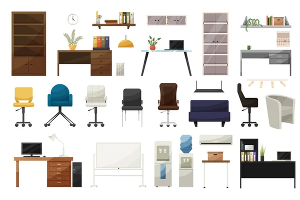 Kantor Furniture Ditetapkan Perabotan Kantor Peralatan Penyelenggara Dan Aksesoris - Stok Vektor